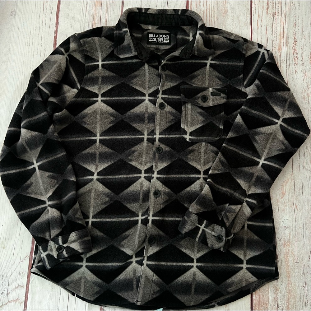Billabong A/DIV Adventure Division Fleece Flannel Shirt Grey Geometric Mens XS
